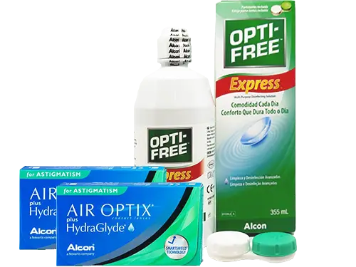 Lentillas Air Optix Plus HydraGlyde for Astigmatism + Opti-Free Express - Packs
