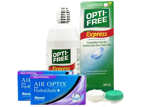 Lentillas Air Optix Plus HydraGlyde Multifocal + Opti-Free Express - Packs